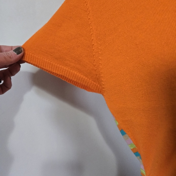 LIVIA VANEZETTI ITALY Wool/ Cashmere/Silk Orange Short Sleeve Top,Striped Back.M - Picture 7 of 12